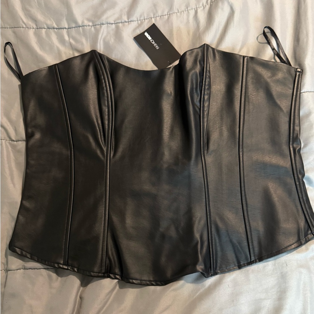 Black Faux Leather Cropped Corset Top